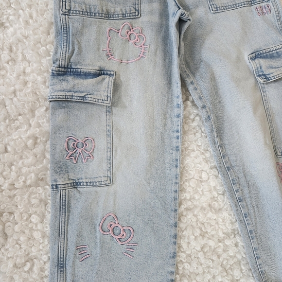 Sanrio Hello Kitty H&M Teen Girl US 12 Loose Fit Wide Leg Cargo Jeans Denim - Picture 14 of 16